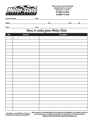 Motor State Parts Order Form