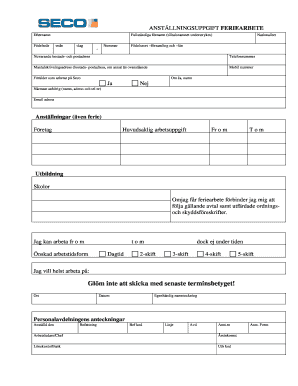 Swedish Summer Job Application Form