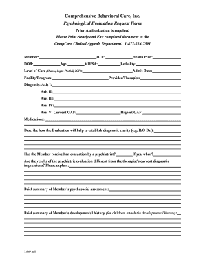 Psychological Evaluation Request Form