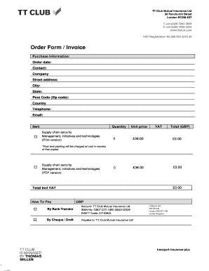 TT Club Order Form Invoice