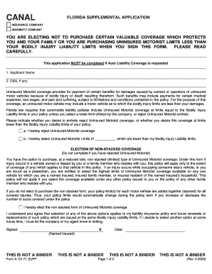 Florida Supplemental Insurance Application