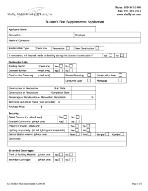 Builder's Risk Supplemental Application