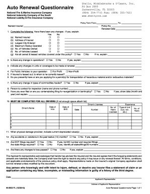 Auto Renewal Questionnaire