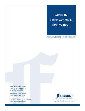 Fairmont International Education Application for Admission