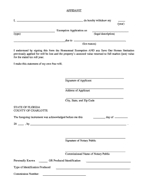 Florida Homestead Exemption Withdrawal Affidavit