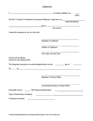 Florida Homestead Assessment Difference Transfer Affidavit