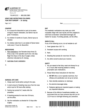 Home Care Instructions Following Tear Duct Surgery