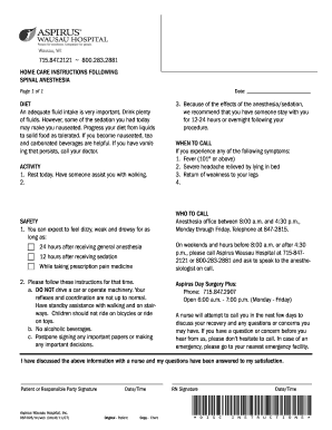 Home Care Instructions Following Spinal Anesthesia