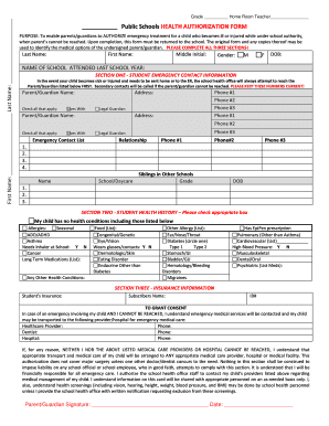 School Health Authorization Form