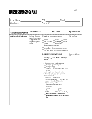School Diabetes Emergency Health Plan