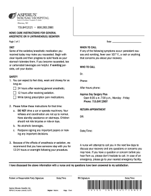 Home Care Instructions for Anesthetic or IV Sedation