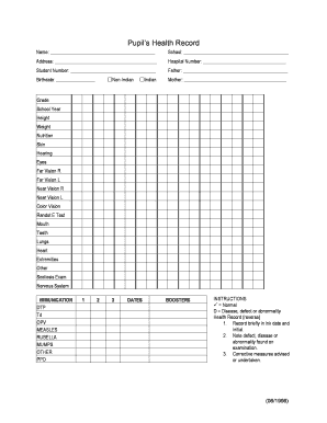 Pupil's Health Record Form