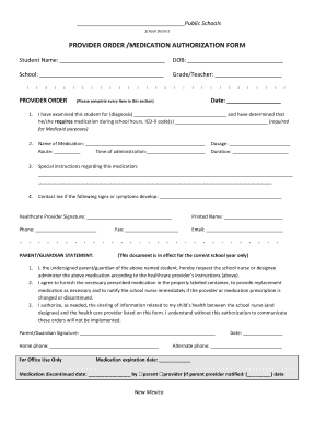 School Medication Authorization Form