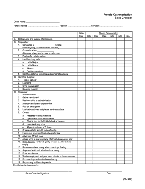 Female Catheterization Skills Checklist