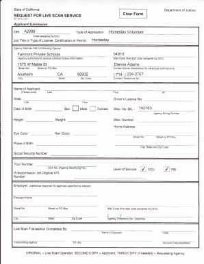 California Live Scan Request Form