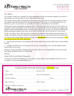 Family Health Network Mammogram Reward Form - Chicago