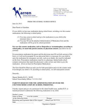 School Medication Administration Form