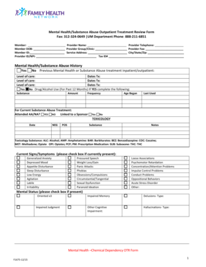 Mental Health Substance Abuse Outpatient Treatment Review Form