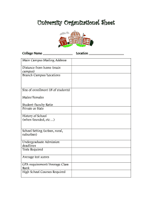 University Organizational Sheet