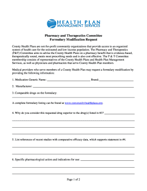 Pharmacy and Therapeutics Committee Formulary Modification Request