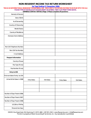 Non-Resident Income Tax Return Worksheet