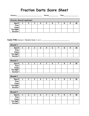 Fraction Darts Score Sheet - CIESE Fill and Printable Template Online