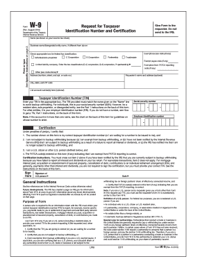 Form W-9 Request for Taxpayer Identification Number and Certification