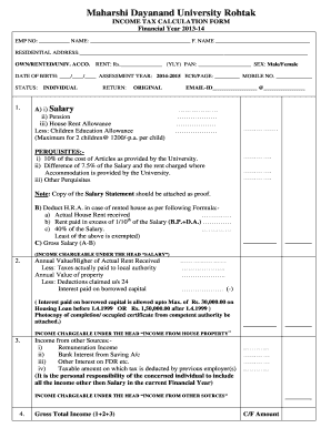 Income Tax Calculation Form