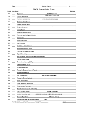 BROA Forms Order Sheet