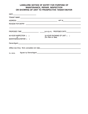 Landlord Notice of Entry for Maintenance or Inspection