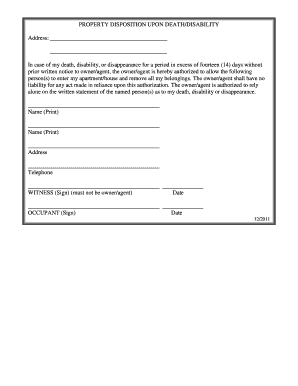 Property Disposition Upon Death/Disability Form