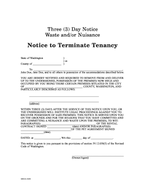 Three Day Notice to Terminate Tenancy