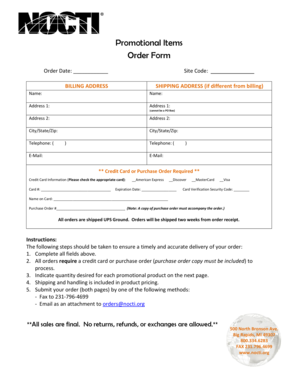 Promotional Items Order Form