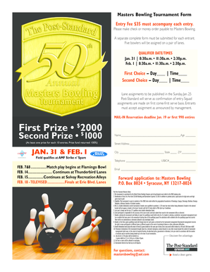Masters Bowling Tournament Entry Form