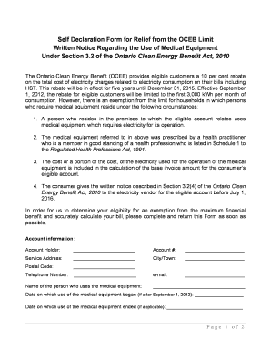 Ontario Clean Energy Benefit Medical Equipment Exemption Form