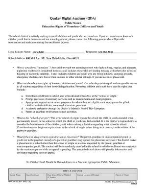 Public Notice for Education Rights of Homeless Children and Youth