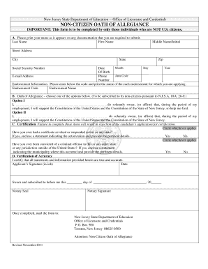 New Jersey Non-Citizen Oath of Allegiance