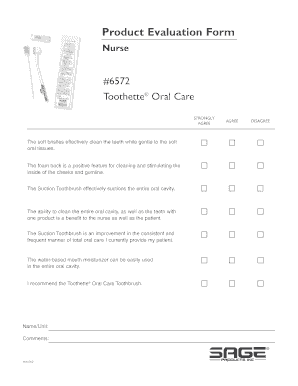 Toothette Oral Care Evaluation Form