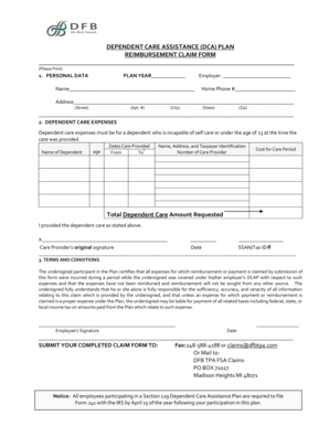 Dependent Care Assistance Reimbursement Claim Form