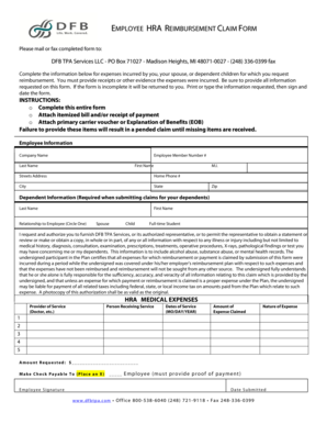Employee HRA Reimbursement Claim Form