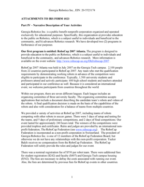 IRS Form 1023 Attachment for Georgia Robotics Inc.