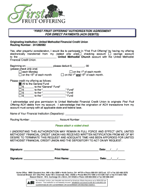 First Fruit Offering Authorization Agreement