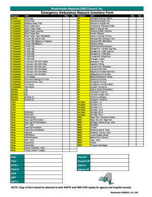 Emergency Ambulance Restock Inventory Form