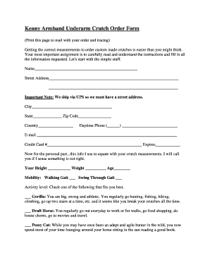 Kenny Armband Underarm Crutch Order Form
