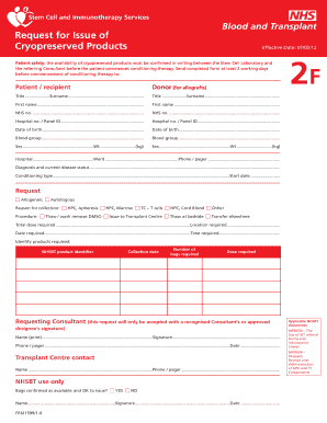 Stem Cell and Immunotherapy Services Request Form