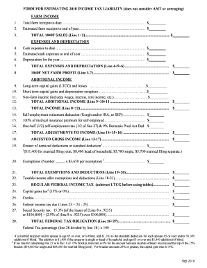 2010 US Federal Farm Income Tax Estimation Form