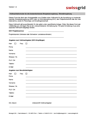 Vollmachtsformular für die kostendeckende Einspeisevergütung / Einmalvergütung
