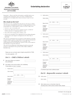 Australia Child Responsibility Undertaking Declaration 1257