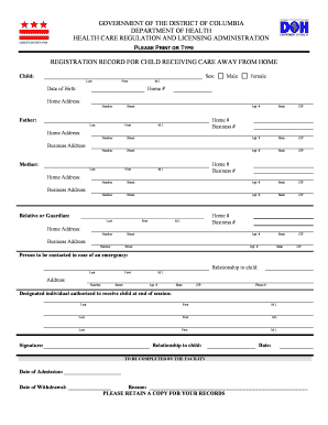 Child Care Registration Form