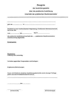 Zeugnis über die praktische Ausbildung
